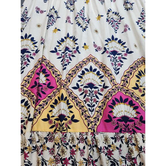 Fig & Flower Printed V-Neck Puff Sleeve Midi Dress Size Medium Linen Blend‎ - Picture 5 of 9